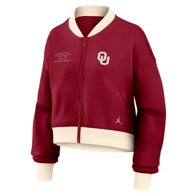 Nike Women's Oklahoma Academic Jordan Brand College Oversized Cropped Full-zip Bomber Jacket In Multi