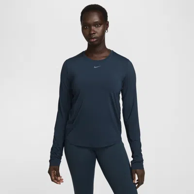 Nike Women's One Classic Dri-fit Long-sleeve Top In Armory Navy/ Black