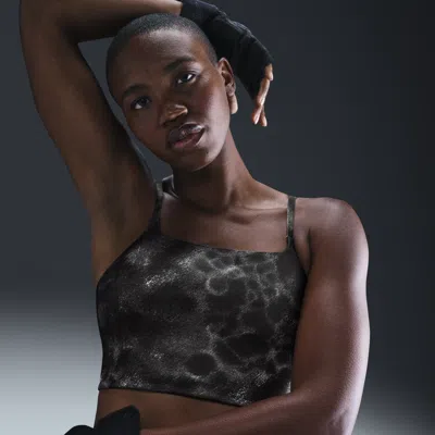 Nike Women's One Convertible Light-support Lightly Lined Longline Printed Sports Bra In Black