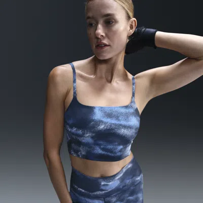 Nike Women's One Convertible Light-support Lightly Lined Longline Printed Sports Bra In Blue