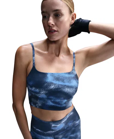 Nike Women's One Convertible Light-support Longline Printed Sports Bra In Blue