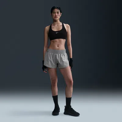 Nike Women's One Dri-fit Mid-rise 3" Brief-lined Shorts In Smoke Grey/heather