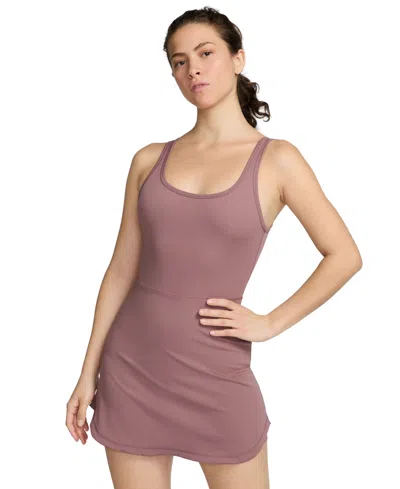 Nike Women's One Dri-fit Scoop Neck Sleeveless Dress In Smokey Mauve,platinum Violet,white