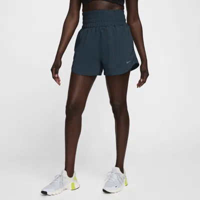 Nike Women's One Dri-fit Ultra High-waisted 3" Brief-lined Shorts In Armory Navy/reflective Silver