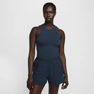 Nike Women's One Fitted Dri-fit Cropped Tank Top In Armory Navy/black 