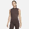 Nike Women's One Fitted Dri-fit Mock-neck Cropped Tank Top In Brown