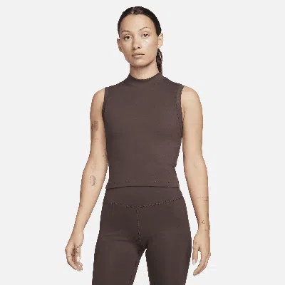 Nike Women's One Fitted Dri-fit Mock-neck Cropped Tank Top In Brown