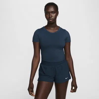 Nike Women's One Fitted Dri-fit Short-sleeve Cropped Top In Armory Navy/black