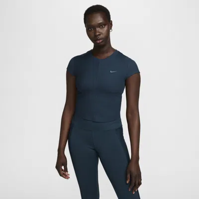 Nike Women's One Fitted Rib Dri-fit Short-sleeve Cropped Top In Blue