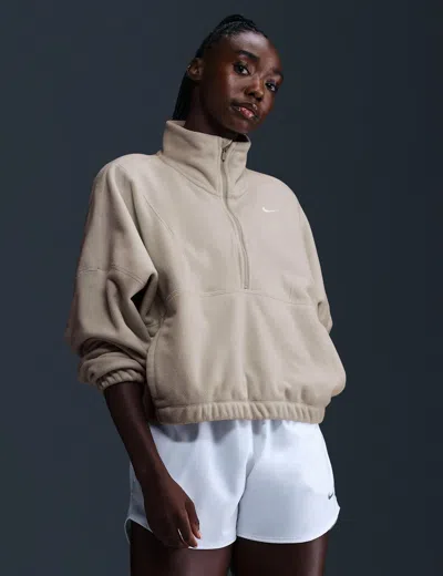 Nike Women's One Therma-fit Oversized 1/2-zip Fleece Top In Brown
