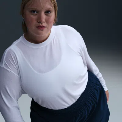 Nike Women's One Relaxed Dri-fit Long-sleeve Top (plus Size) In White