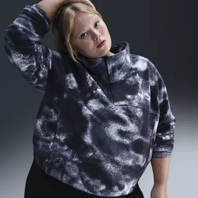 Nike Women's One Therma-fit Oversized 1/2-zip Fleece Printed Top (plus Size) In Black
