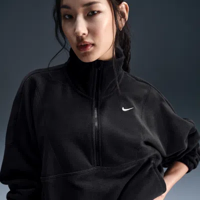 Nike Women's One Therma-fit Oversized 1/2-zip Fleece Top In Black