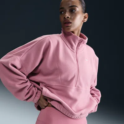 Nike Women's One Therma-fit Oversized 1/2-zip Fleece Top In Pink