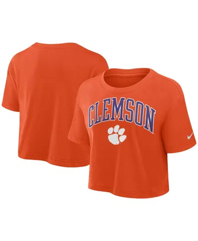 Nike Women's Orange Clemson Tigers Power Pursuit Athletic Prep Arch Performance Cropped T-shirt
