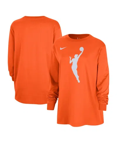 Nike Women's Orange Wnba Jump Woman Logo Boyfriend Oversized Long Sleeve T-shirt