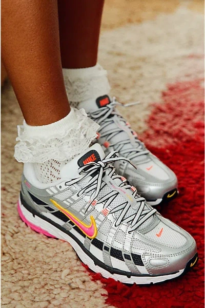 Nike Women's P-6000 Sneaker In White/metallic Platinum/hyper Crimson, Women's At Urban Outfitters