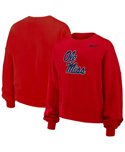 Nike Women's Phoenix Crewneck Graphic Long-sleeve Sweatshirt In Red