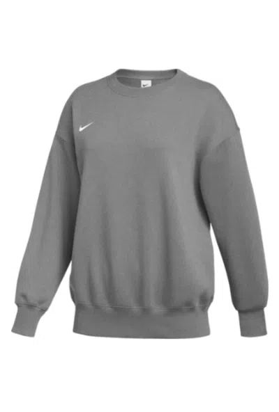 Nike Women's Phoenix Fleece Crew Sweatshirt In Dark Heather Grey/white In Gray