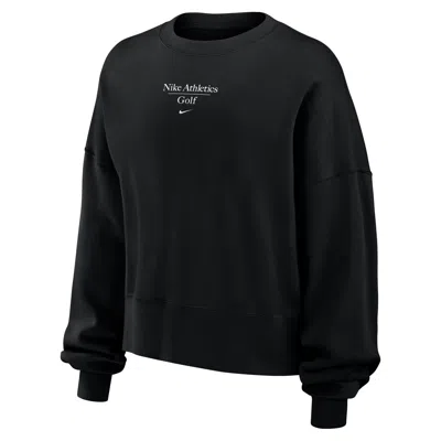 Nike Women's Phoenix Fleece Golf Crew-neck Sweatshirt In Black