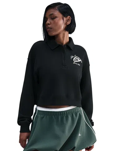 Nike Women's Phoenix Fleece Loose Collared Top In Black