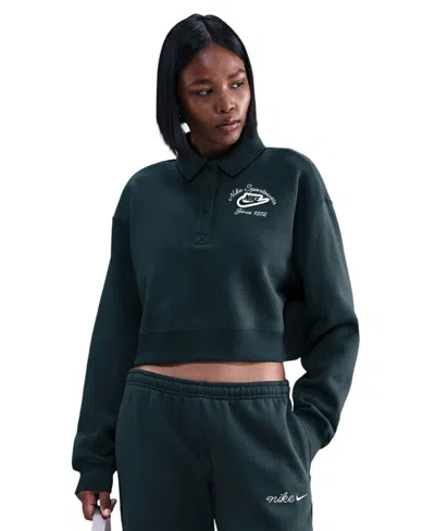 Nike Women's Phoenix Fleece Loose Collared Top In Black