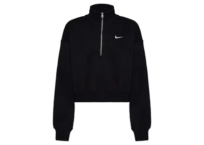 Pre-owned Nike Women's Phoenix Fleece Oversized 1/2zip Crop Fleece Sweatshirt In Black/sail