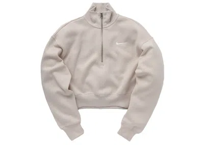 Pre-owned Nike Women's Phoenix Fleece Oversized 1/2zip Crop Fleece Sweatshirt In Light Orewood Brown/sail