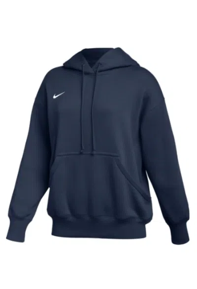 Nike Women's Phoenix Fleece Pullover Hoodie In Navy/white In Blue