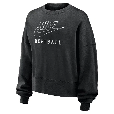 Nike Women's Phoenix Fleece Softball Crew-neck Sweatshirt In Black
