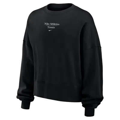 Nike Women's Phoenix Fleece Tennis Crew-neck Sweatshirt In Black