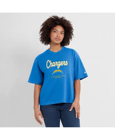 NIKE WOMEN'S POWDER BLUE LOS ANGELES CHARGERS ESSENTIAL SCRIPT RELAXED BOXY T-SHIRT