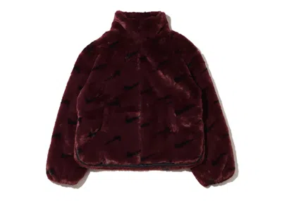 Pre-owned Nike Women's Printed Faux Fur Jacket (asia Sizing) In Burgundy Crush