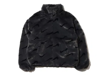 Pre-owned Nike Women's Printed Faux Fur Jacket (asia Sizing) In Dark Smoke Grey