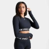 Nike Pro 365 Dri-fit Long Sleeve Crop Top In Black/white