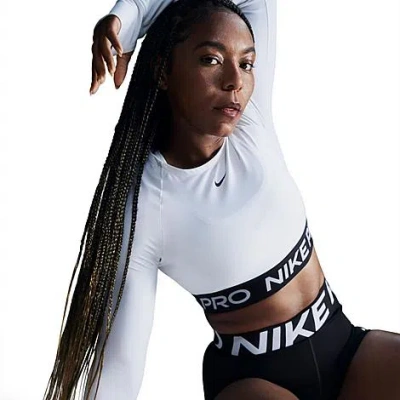 Nike Women's Pro 365 Dri-fit Cropped Long-sleeve T-shirt In White/black