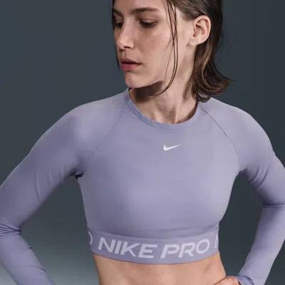 Nike Women's  Pro Dri-fit Cropped Long-sleeve Top In Purple