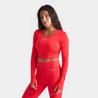Nike Women's Pro Dri-fit Cropped Long-sleeve Top In Red