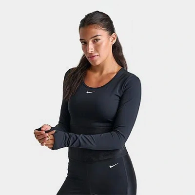 Nike Women's Pro Dri-fit Cropped Long-sleeve Top In Blue