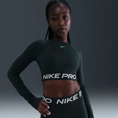 Nike Women's  Pro Dri-fit Cropped Long-sleeve Top In Black
