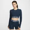 Nike Women's  Pro Dri-fit Cropped Long-sleeve Top In Armory Navy/ Black/ White