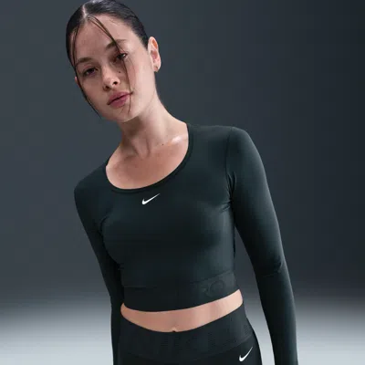 Nike Women's  Pro Dri-fit Cropped Long-sleeve Top In Green
