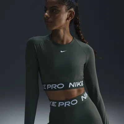 Nike Women's  Pro Dri-fit Cropped Long-sleeve Top In Green
