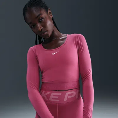 Nike Women's  Pro Dri-fit Cropped Long-sleeve Top In Purple