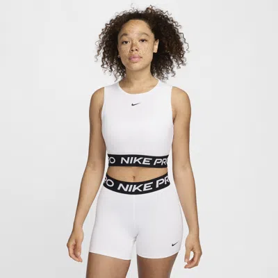 Nike Women's  Pro Dri-fit Cropped Tank Top In White/black