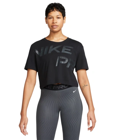 Nike Women's Pro Dri-fit Graphic Short-sleeve Cropped Top In Black
