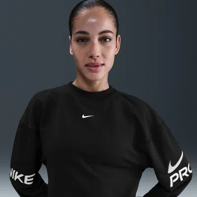 Nike Women's  Pro Dri-fit Loose Crew-neck French Terry Sweatshirt In Black