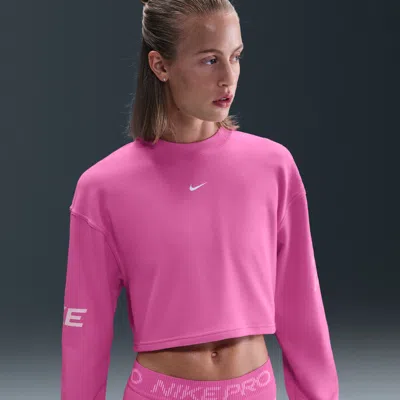 Nike Women's  Pro Dri-fit Loose Crew-neck French Terry Sweatshirt In Pink
