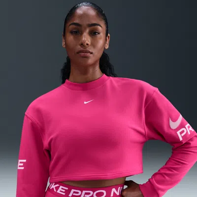 Nike Women's  Pro Dri-fit Loose Crew-neck French Terry Sweatshirt In Pink