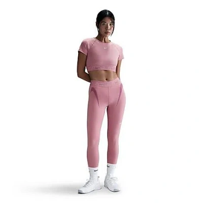 Nike Women's Pro Dri-fit Mid-rise 7/8 Graphic Leggings In Elemental Pink/bold Berry/pink Foam/white